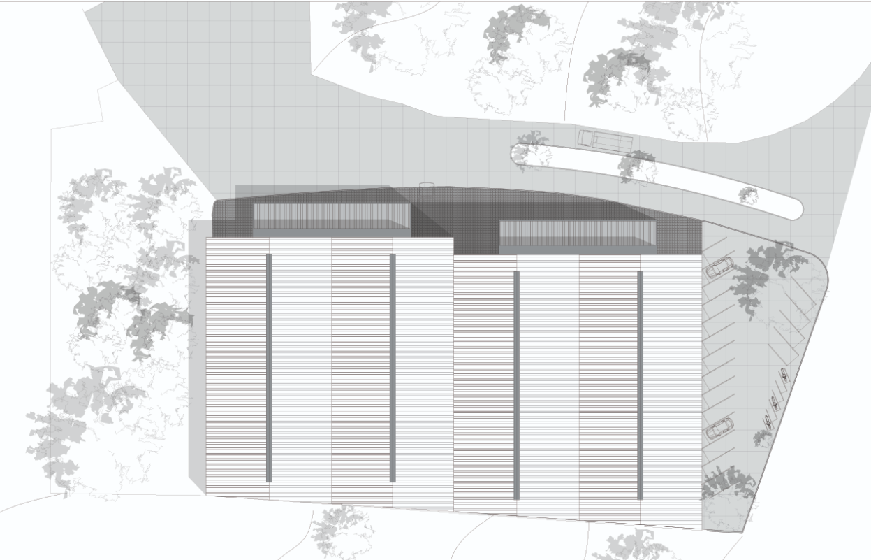 Plano arquitectónico de nave industrial Clasben con distribución de áreas y accesos, Fer Et Ciment constructora