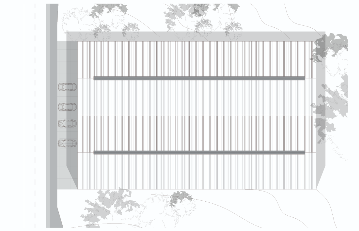 Plano arquitectónico de bodega industrial Galguera con distribución de espacios, Fer Et Ciment constructora Bajío