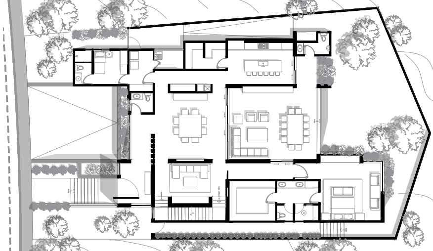 Plano arquitectónico de residencia Misión Cañada con distribución de planta baja y alta, Fer Et Ciment constructora León